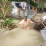Kondisi banjir akibat meluapnya Kali Lamong yang merendam sejumlah desa di Kecamatan Dawarblandong, Mojokerto.