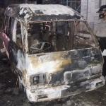 Kondisi mobil Suzuki Carry yang habis terbakar.