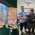 Barang bukti penyelundupan Handphone di dalam roti tawar (kiri), petugas saat mengamankan IS.