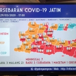 Peta penyebaran Covid-19 di Jawa Timur.