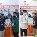 Paslon Niat dan QA ketika mendaftar di KPU Gresik. foto: SYUHUD/ BANGSAONLINE