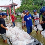 Para relawan Yes saat membagikan sembako kepada korban banjir.
