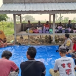 Anggota Polsek Karangjati Ngawi saat methil bersama petani di Sawah