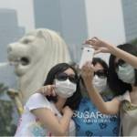 ?Turis di Singapura terpaksa memakai masker, karena kabut asap. foto:reprobbc 