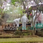 Pemakaman jenazah pasien Covid-19 di TPU Cengkong Kelurahan Tamanan, Kecamatan Trenggalek, Kabupaten Trenggalek, Sabtu (20/2). foto: HERMAN/ BANGSAONLINE