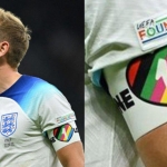 Harry Kane, Kapten Timnas Inggris tampak memakai ban LGBT di lengannya dengan simbol one love atau 1 love. Foto: instagram/MSN