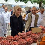 Kepala Perwakilan Bank Indonesia Kediri, Yayat Cadarajat (kiri) bersama Wali Kota Kediri Vinanda Prameswati saat meninjau salah satu stan. (Ist)