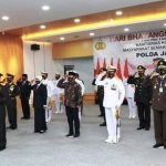 HUT Bhayangkara ke-74 diperingati Kapolda Jatim dan jajaran di Gedung Mahameru Polda Jatim, Rabu (1/7/2020).