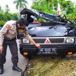 Mobil pikap nopol AG 8026 PG yang dikendarai korban meninggal hingga terpelanting keluar.