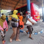 Terlihat di Terminal Rajekwesi Bojonegoro sedari siang hingga sore banyak penumpang naik turun dari bus jurusan Surabaya-Bojonegoro, begitu juga sebaliknya. (foto: ist)