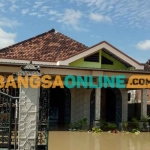 Banjir akibat luapan Kali Lamong yang merendam rumah warga di Desa Wotansari, Kecamatan Balongpanggang, Gresik. Foto: SYUHUD/BANGSAONLINE