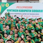 Pemberangkatan atlet KONI Sidoarjo untuk berlaga di Porprov Jatim VII tahun 2022, di Pendopo Delta Wibawa, Minggu (19/6/2022).