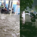 Sejumlah ruas jalan di kawasan Surabaya Barat yang tergenang banjir usai diguyur hujan deras, Senin (28/12) malam.