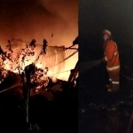 Kondisi PT. Panjimas Textile saat terbakar dan petugas berupaya memadamkan api. foto: ist.