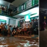 Kondisi banjir yang terjadi di PP. Miftahul Ulum, Desa Sidogiri.