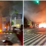Beberapa pos polisi di Surabaya yang dibakar massa.