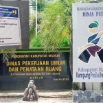 Kantor Dinas PUPR Kabupaten Madiun. inzet: Papan informasi pekerjaan yang ada di dekat pekerjaan ruas jalan Kaligunting Darmorejo.