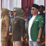 Ketua GP Ansor Kabupaten Mojokerto, Muhammad Al Barra atau yang akrab disapa Gus Barra, saat menghadiri serah terima Kirab Pemilu 2024.