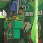 Muhaimin Iskandar saat memberikan sambutan dalam acara konsolidasi DPC PKB Trenggalek jelang Pilgub Jatim 2018.