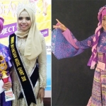 Cinta Pelangi Bara Pratiwi menunjukkan salah satu trofinya, dan saat tampil (foto kanan).