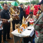 Kepala Bank Indonesia Jawa Timur mendapatkan pejelasan dari tim peneliti Jagung Hibrida Varietas Unggul Madura 3 di area panen jagung di Desa Tuko Tampin, Kecamatan Tragah Bangjalan, Senin (4/11) siang.