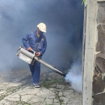 Petugas saat melakukan fogging guna mengantisipasi DBD dan Chikungunya.