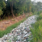 Kondisi sungai yang penuh sampah di Sungai Dusun Ngering, Desa Legok, Kecamatan Gempol