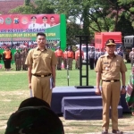 Apel apel kesiap-siagaan penanggulangan bencana di lapangan depan pendopo Nagara Bhakti, Pamekasan, Senin (10/12) pagi.