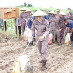 Kajari Kabupaten Kediri, Ismaya Hera Wardanie, saat ikut menanam jagung. Foto: Ist