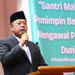 Menteri ATR/BPN, Nusron Wahid, saat memberi sambutan di peringatan Hari Santri 2025.