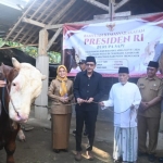 Wabup Trenggalek Syah Natanegara saat menyerahkan sapi kurban Presiden
