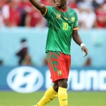 Vincent Aboubakar mencetak gol kedua Kamerun di laga melawan Serbia yang berakhir dengan skor 3-3.