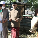 Wawali Batu H. Punjul Santoso menyerahkan hewan kurban berupa sapi jenis limosin kepada Takmir Masjid An-Nuur Kota Batu, Selasa (20/7) pagi.