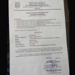 Surat penunjukkan Ari Setyawan sebagai jukir sementara yang dikeluarkan oleh UPT Dishub Kepanjen.