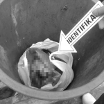 Petugas saat mengevakuasi jenazah bayi di tong sampah.