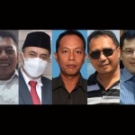 Dari kiri: M. Najikh, Andhy Hendro Wijaya, Abu Hasan, Eddy Hadi Siswoyo, Achmad Wasil Miftachul Rachman, Budi Raharjo, dan Nanang Setiawan. foto: SYUHUD/ BANGSAONLINE