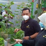 Bupati Gus Yani (tengah) menunjukkan hasil tanaman hidroponik. foto: SYUHUD/ BANGSAONLINE