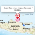 Titik lokasi gempa di 58 kilometer arah Barat Laut Tuban.