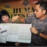?Kasat Reskrim AKP Ayub Diponegoro Azhar menunjukkan kunci Jawaban UN SMP yang diduga bocor, Rabu (7/5/2014). Foto:shopii/BANGSAONLINE