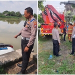 Tim gabungan saat mengevakuasi mobil yang tercebur di Sungai Babatan Pratama Wiyung