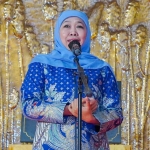 Gubernur Jawa Timur terpilih, Khofifah Indar Parawansa, saat memberi sambutan di peresmian Han Palace Restaurant dan Legacy Ballroom.