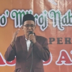 Kepala Desa Sabiyan Hairis Zaman saat sambutan peresmian Masjid Al Murabbi Kampung Timur Songai Desa Sabiyan, Kecamatan Bangkalan, Selasa (22/3/22).