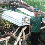 Sebuah pohon menimpa rumah milik warga akibat hujan disertai angin kencang.