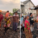 Wabup Lamongan Kartika Hidayati ketika menyambangi korban kebakaran rumah sekaligus memberikan bantuan.