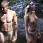 Justin Bieber dan Sahara Ray, bereka berdua nudis..... foto: repro mirror.co.uk