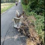 BAHAYA: Longsor di jalan poros kecamatan Singgahan semakin parah. Kini hampir memakan separuh badan jalan. foto: suwandi/ BANGSAONLINE