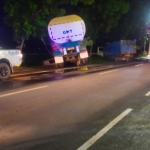 Kondisi truk tangki usai bertabrakan dengan dump truk di Jalan Raya Nganjuk-Surabaya.