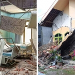 Salah satu ruangan di RSUD Mardi Waluyo yang terdampak gempa. Foto kanan, kerusakan akibat gempa di Kecamatan Kesamben. 
