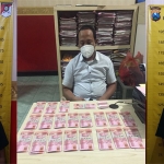 Kolase foto antara Unit Reskrim Polsek Tegalsari Surabaya beserta barang bukti uang palsu (upal) dan para pelaku.