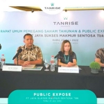 Tangkapan layar konferensi pers secara virtual yang digelar Tanrise Property melalui PT Jaya Sukses Makmur Sentosa Tbk.